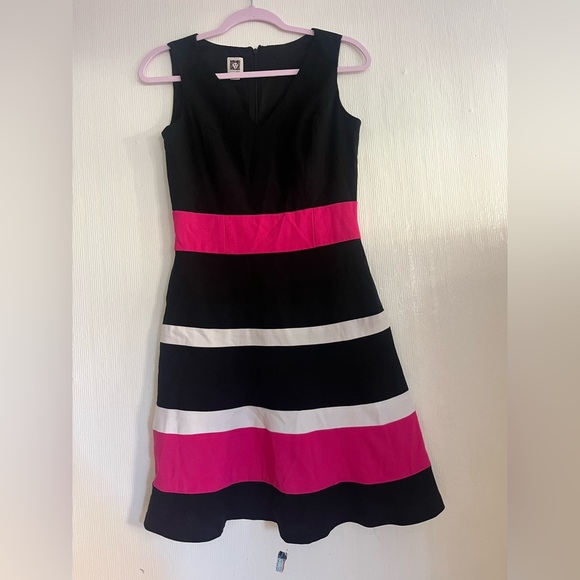 Anne Klein Black and Pink Colorblock Mini Dress - Picture 1 of 6